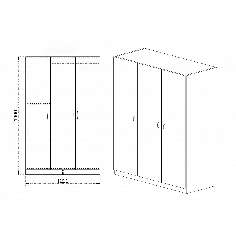 Ντουλάπα 3φυλλη sonoma μοριοσανίδα 120x52.5x191cm Bjorn OSLO5300-1002
