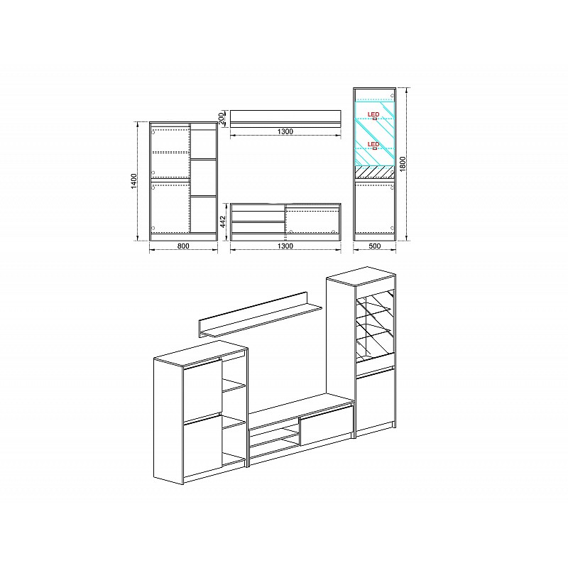 Σύνθεση σαλονιού 260/290x35.5x181cm Bjorn sonoma-λευκό μοριοσανίδα OSLO5300-6053