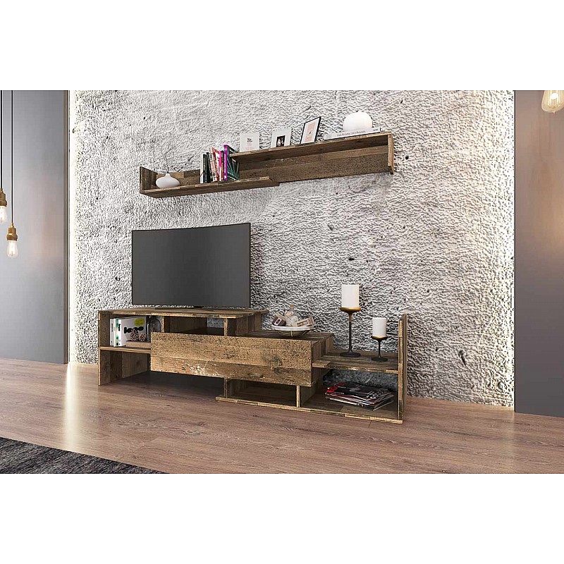 Σύνθεση σαλονιού 163x42.5x139.5cm Bjorn καρυδί μοριοσανίδα OSLO5300-6055