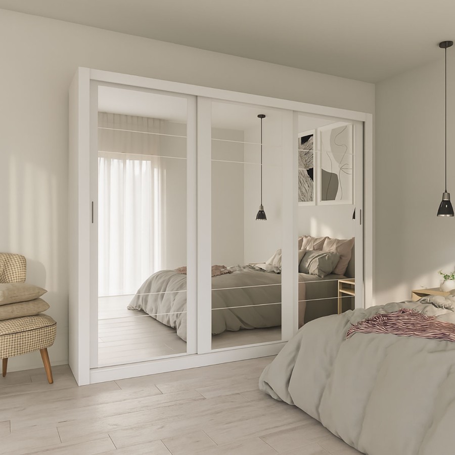 Ντουλάπα Grandio Λευκή με καθρέφτη 250x60x215cm