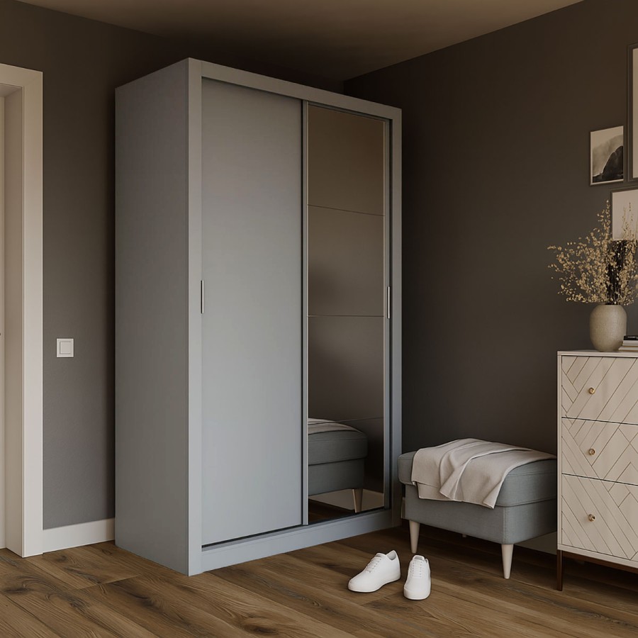 Ντουλάπα Linea Γκρι με καθρέφτη 120x60x215cm