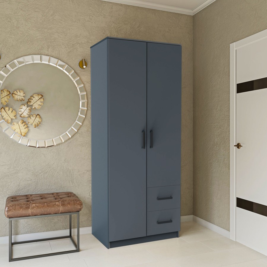 Ντουλάπα Δίφυλλη με συρτάρια Simple Γραφίτης 80x52x205cm