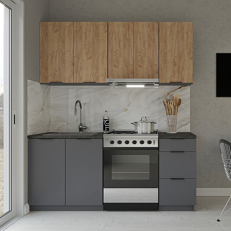 Κουζίνα Samos Craft 5 Τεμαχίων Γραφίτης-Χρυσό Δρυς