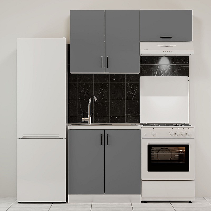 Κουζίνα Modest Σετ 3 Κουτιών Ανθρακί Άνω Κουτιά 140cm Κάτω 80cm