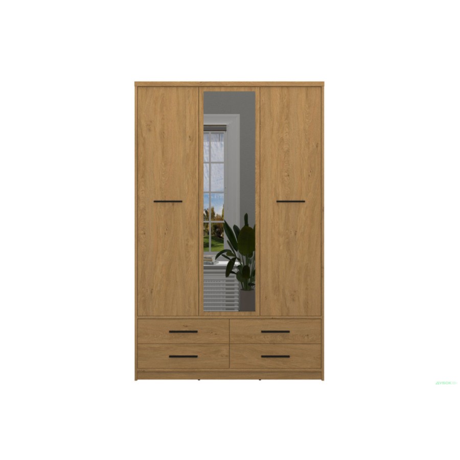 Ντουλάπα Τρίφυλλη με καθρέφτη Pavi Βελανιδιά 124.6x55.1x197.2cm