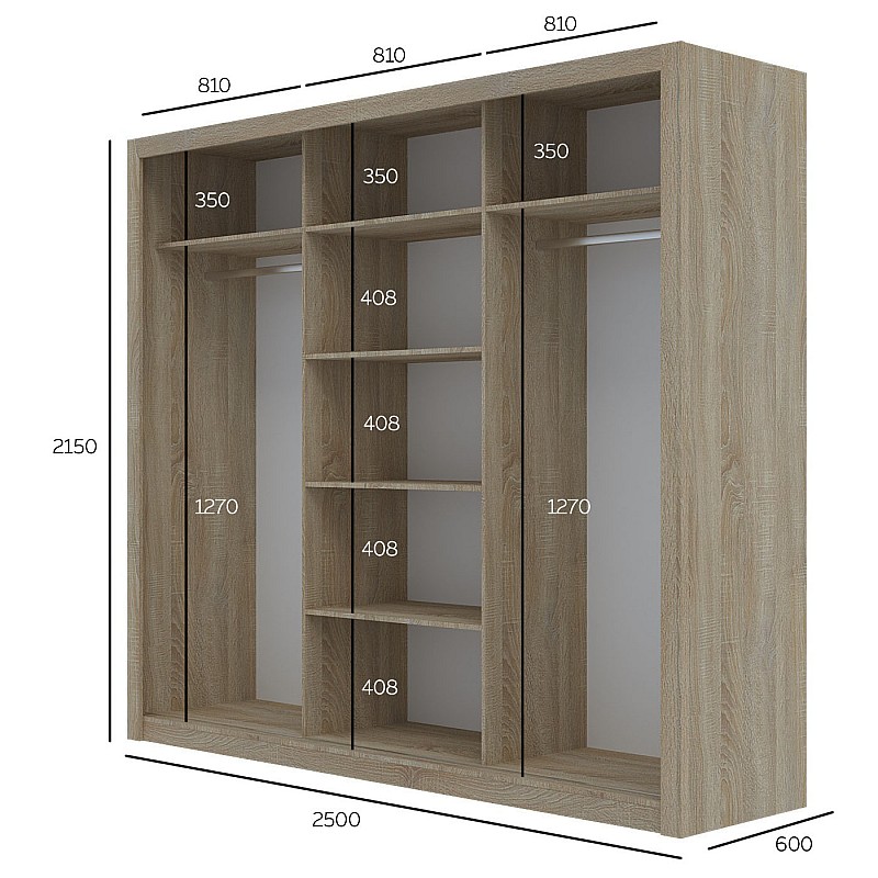 Ντουλάπα Grandio Σονόμα με καθρέφτη 250x60x215cm Ντουλάπα Grandio Σονόμα με καθρέφτη 250x60x215cm