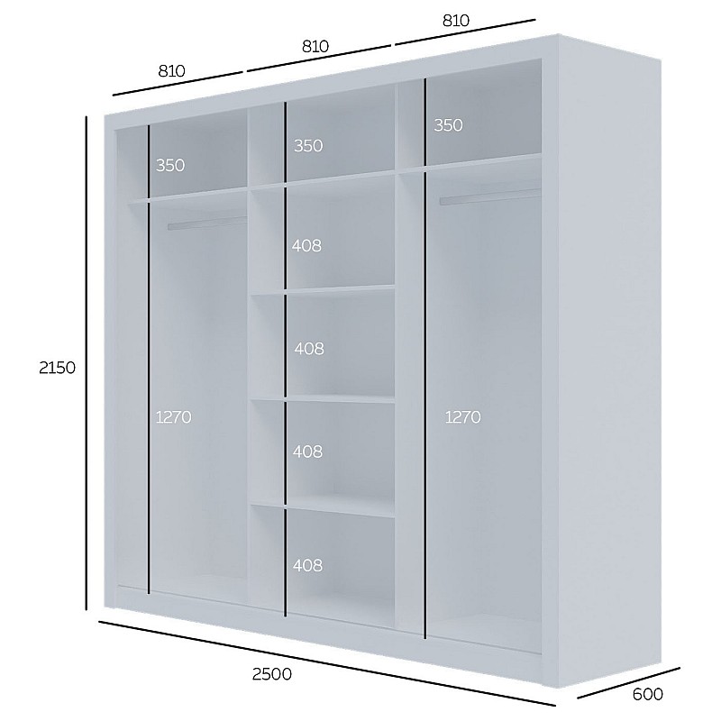 Ντουλάπα Grandio Λευκή με καθρέφτη 250x60x215cm Ντουλάπα Grandio Λευκή με καθρέφτη 250x60x215cm