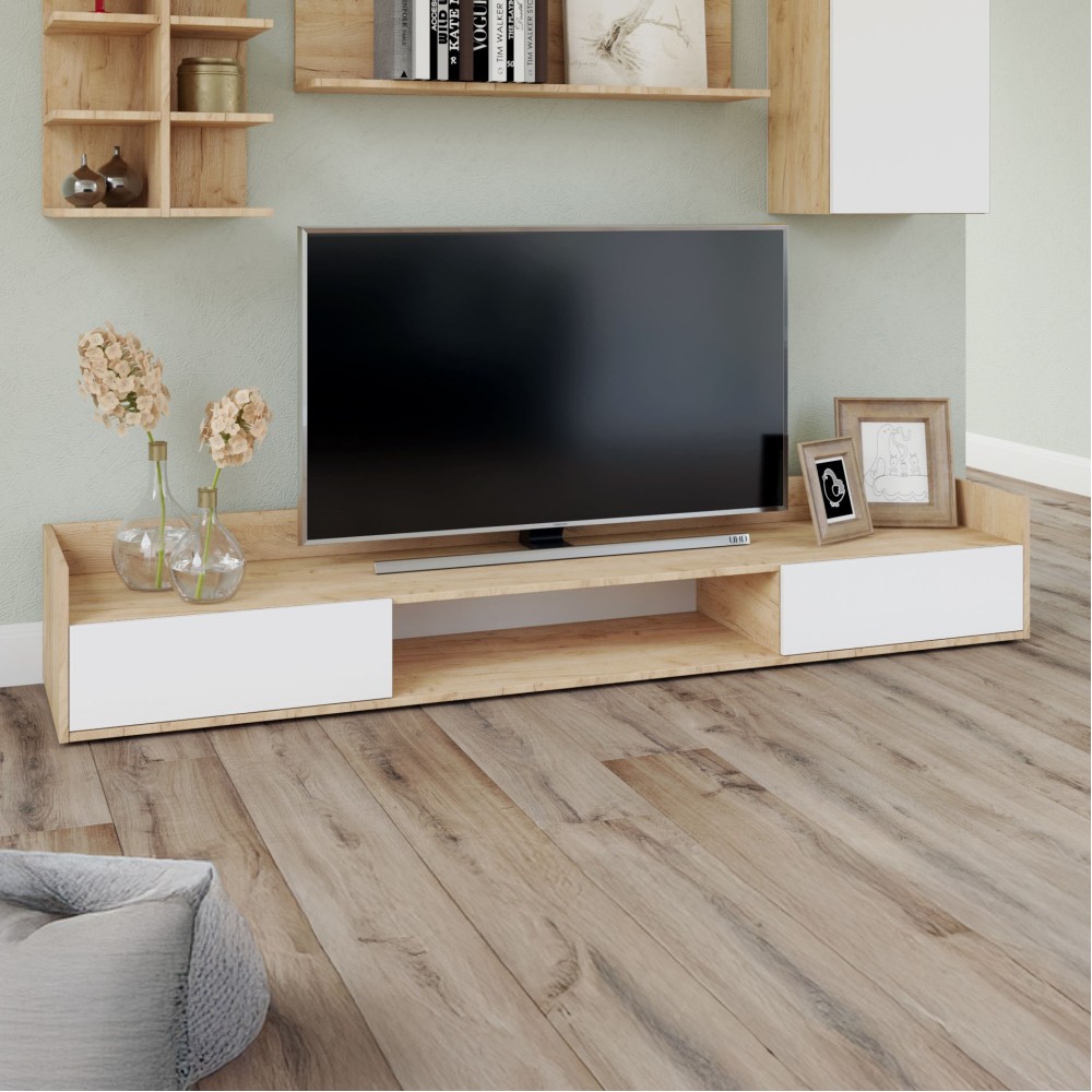 Έπιπλο TV Callisto Χρυσό Δρυς-Λευκό 200x40x30cm