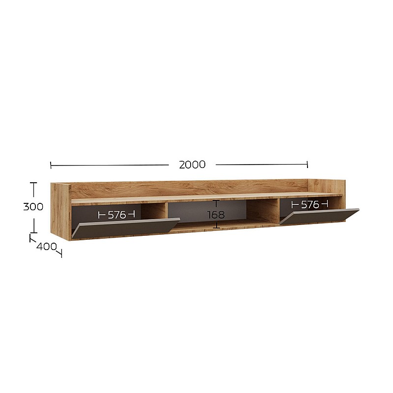 Σύνθεση τηλεόρασης Callisto Χρυσό Δρυς-Γκρεζ 200x40x180cm
