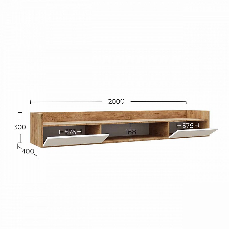 Σύνθεση τηλεόρασης Callisto Χρυσό Δρυς-Λευκό 200x40x180cm