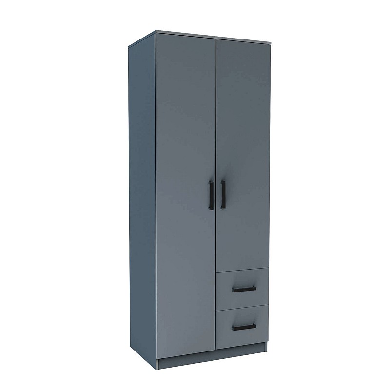 Ντουλάπα Δίφυλλη με συρτάρια Simple Γραφίτης 80x52x205cm