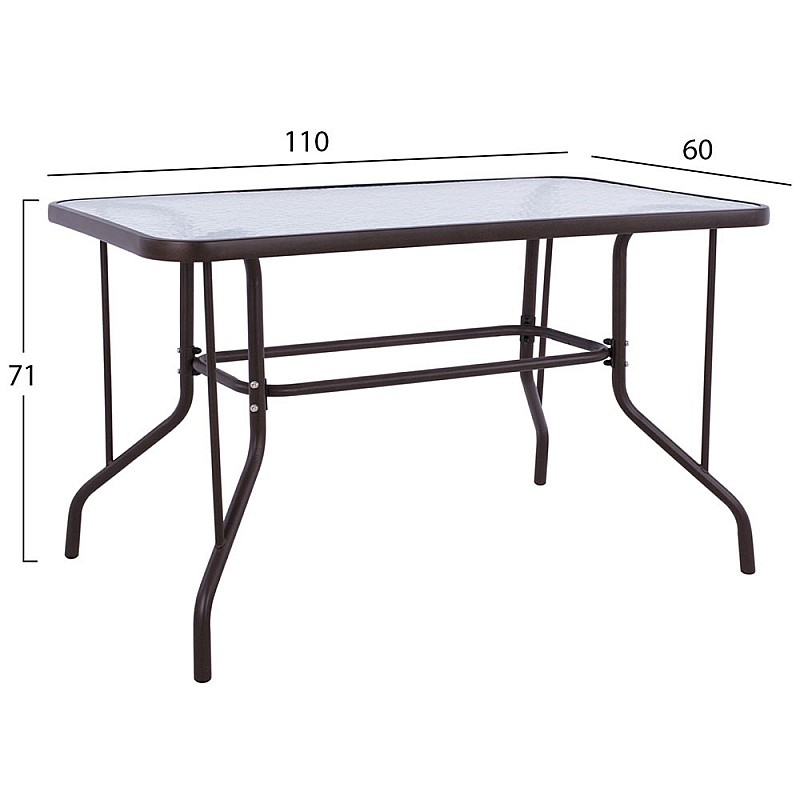 Τραπέζι Venus Καφέ με Γυάλινη επιφάνεια 110x60x71cm