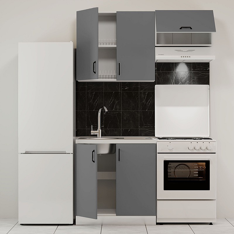 Κουζίνα Modest Σετ 3 Κουτιών Ανθρακί Άνω Κουτιά 140cm Κάτω 80cm