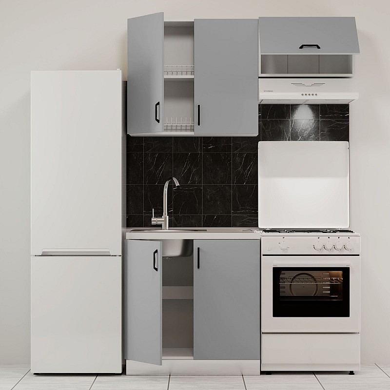 Κουζίνα Modest Σετ 3 Κουτιών Γκρι Άνω Κουτιά 140cm Κάτω 80cm