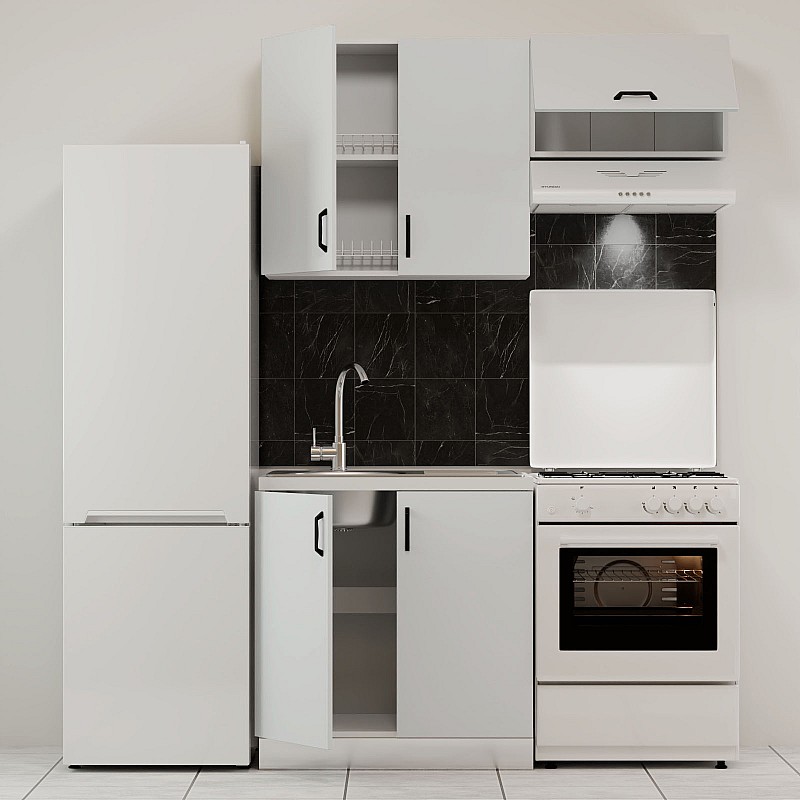 Κουζίνα Modest Σετ 3 Κουτιών Λευκό Άνω Κουτιά 140cm Κάτω 80cm