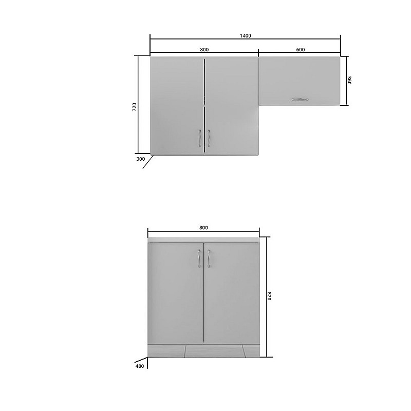 Κουζίνα Modest Σετ 3 Κουτιών Σονόμα Άνω Κουτιά 140cm Κάτω 80cm