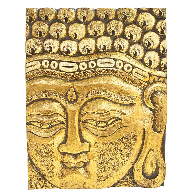 Επίτοιχιο Διακοσμητικό Μεγάλο Κάδρο "Βούδας" Πατίνα Χρυσό 50x39x2cm
