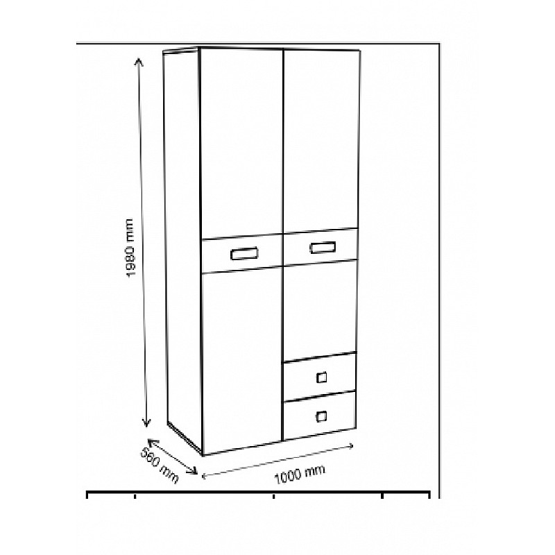 Ντουλάπα Δίφυλλη Pump 100x56x198 Λευκό-Λευκό Αντικέ