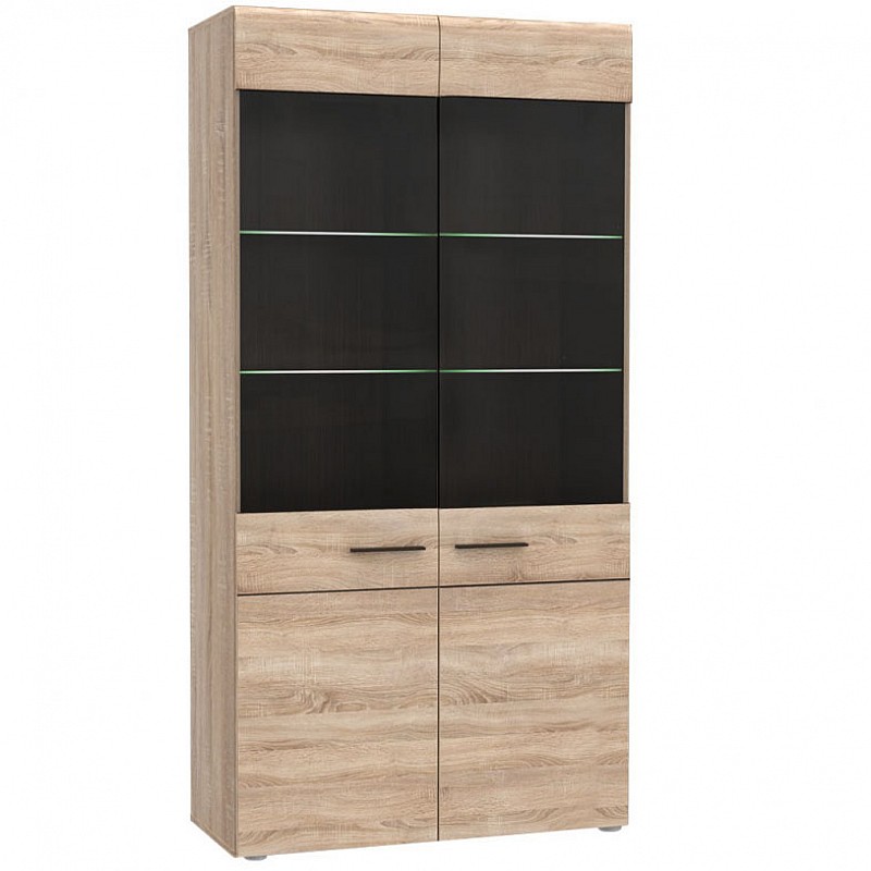 Βιτρίνα Δίφυλλη Solo 100x41x197cm Sonoma με Wenge και MDF Καμπυλωτό τελείωμα στις πόρτες