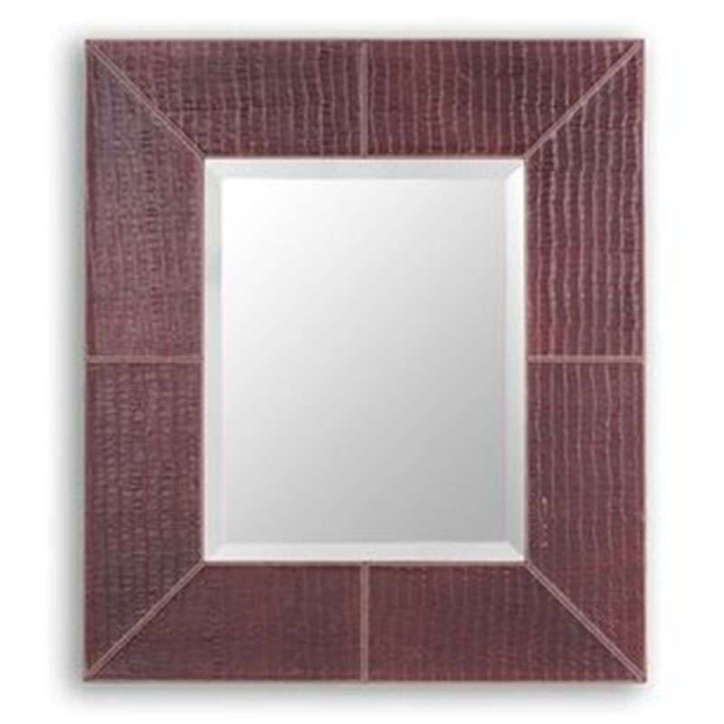 Καθρέπτης τοίχου σε πλαίσιο από μπορντώ δέρμα τύπου κροκοδειλέ.-Καθρέφτης Artekko 381-0033