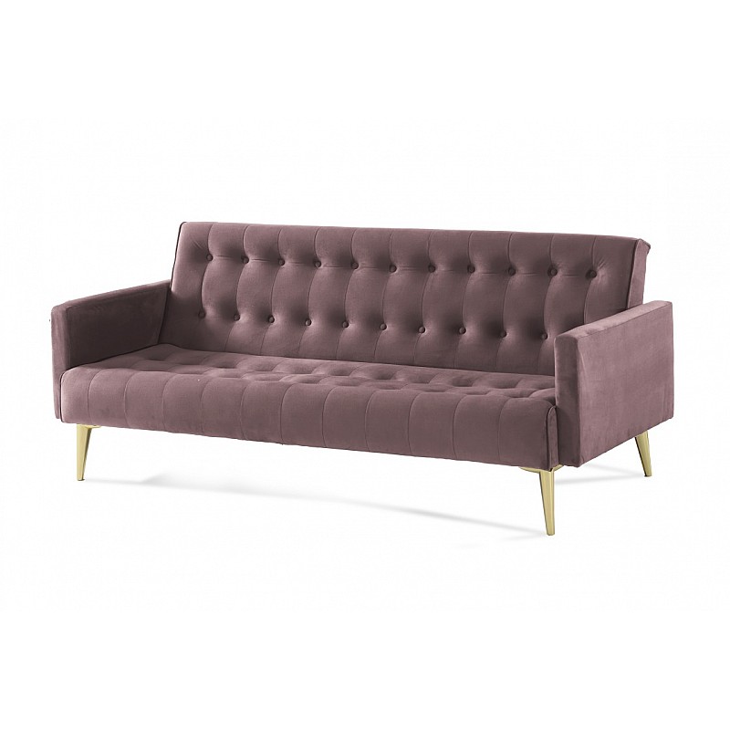 Καναπές κρεβάτι τριθέσιος 200x79x74 British Click-Clack ύφασμα χρώμα V-15 και χρυσά πόδια Artekko 783-4104