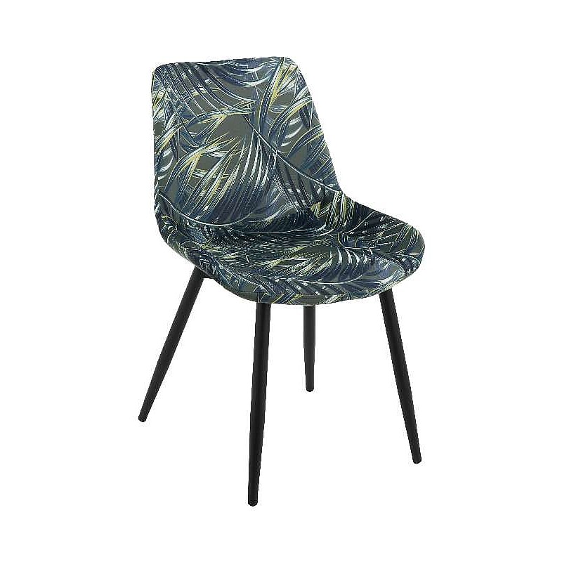 Καρέκλα τραπεζαρίας με καπιτονέ σκούρο πράσινο "φύλλα" κάθισμα-Μεταλλικά μαύρα πόδια [51,5Χ58Χ82CM] Artekko 997-0022