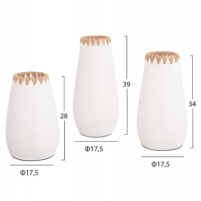 ΣΕΤ 3ΤΜΧ ΔΙΑΚΟΣΜΗΤΙΚΑ ΒΑΖΑ HM4373 ΤΕΡΑΚΟΤΑ ΣΕ ΛΕΥΚΟ ΜΕ ΠΛΕΞΗ ΨΑΘΑΣ ΣΤΟ ΣΤΟΜΙΟ