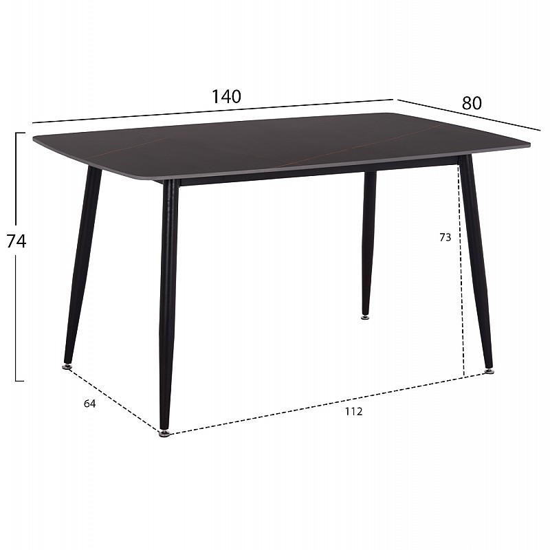 ΤΡΑΠΕΖΙ RAVEN HM18149.02 ΚΕΡΑΜΙΚΟ TOP ΜΕ ΟΨΗ ΜΑΥΡΟ ΜΑΡΜΑΡΟ 140x80x74Υεκ.