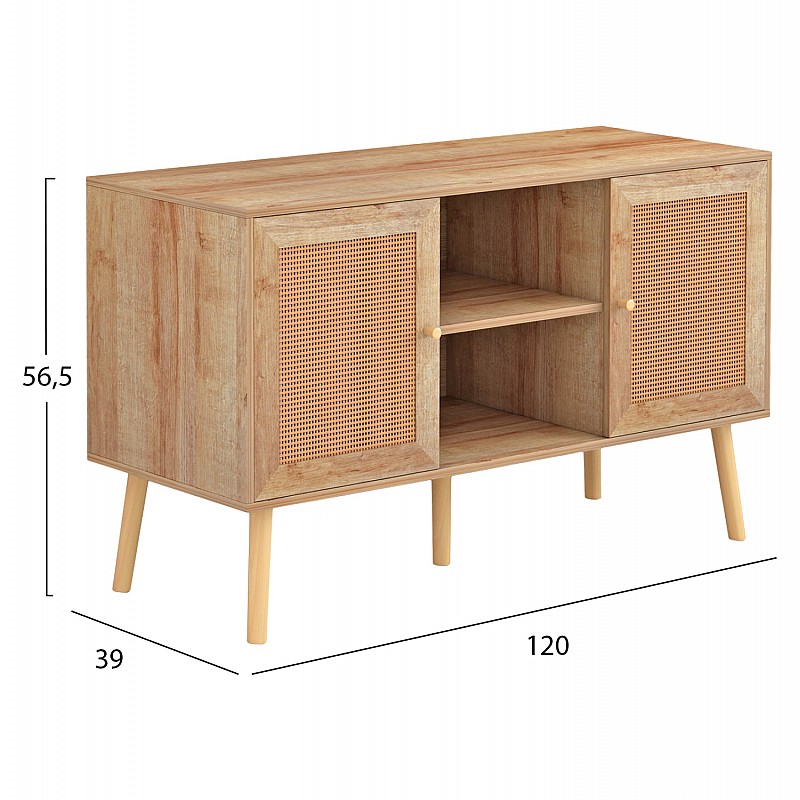 ΕΠΙΠΛΟ TV ΜΕΛΑΜΙΝΗΣ COLM ΜΕ ΠΟΡΤΕΣ RATTAN HM9223.11 ΣΕ ΧΡΩΜΑ ΦΥΣΙΚΟ 120x39x56,5Υεκ.