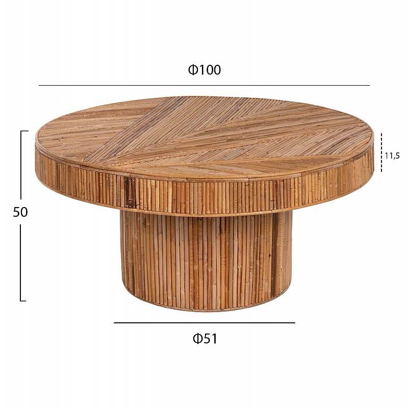 ΤΡΑΠΕΖΙ ΣΑΛΟΝΙΟΥ GATSBY ΣΤΡΟΓΓΥΛΟ HM9651 RATTAN ΧΡΩΜΑ ΦΥΣΙΚΟ Φ100x50Y εκ.