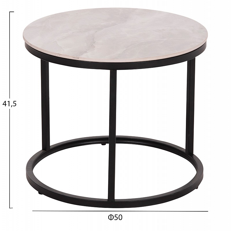 ΤΡΑΠΕΖΙA ΣΑΛΟΝΙΟΥ ΣΕΤ 2ΤΜΧ TALOS ΚΕΡΑΜΙΚΟ TOP ΜΕ ΟΨΗ ΛΕΥΚΟΥ ΜΑΡΜΑΡΟΥ HM18140.01 Φ70+Φ50