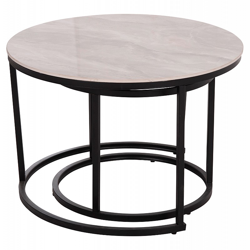 ΤΡΑΠΕΖΙA ΣΑΛΟΝΙΟΥ ΣΕΤ 2ΤΜΧ TALOS ΚΕΡΑΜΙΚΟ TOP ΜΕ ΟΨΗ ΛΕΥΚΟΥ ΜΑΡΜΑΡΟΥ HM18140.01 Φ70+Φ50