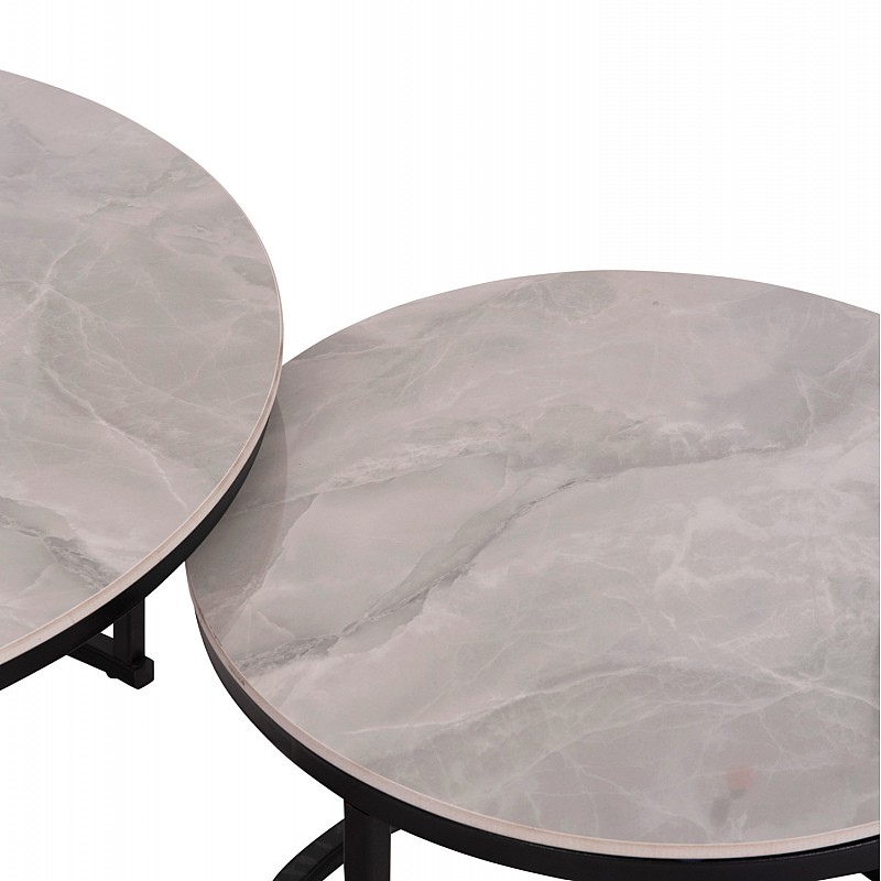 ΤΡΑΠΕΖΙA ΣΑΛΟΝΙΟΥ ΣΕΤ 2ΤΜΧ TALOS ΚΕΡΑΜΙΚΟ TOP ΜΕ ΟΨΗ ΛΕΥΚΟΥ ΜΑΡΜΑΡΟΥ HM18140.01 Φ70+Φ50