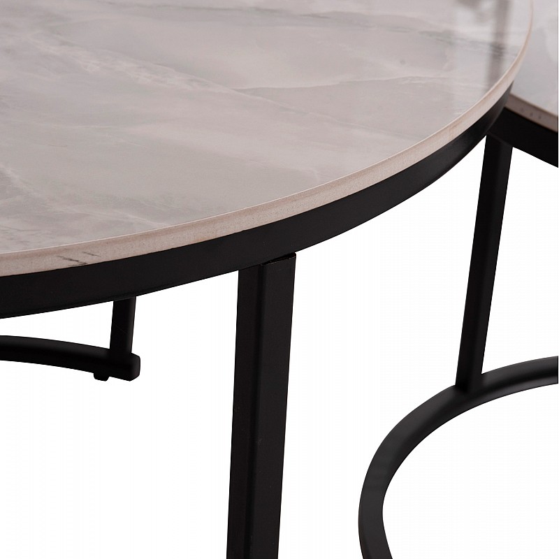 ΤΡΑΠΕΖΙA ΣΑΛΟΝΙΟΥ ΣΕΤ 2ΤΜΧ TALOS ΚΕΡΑΜΙΚΟ TOP ΜΕ ΟΨΗ ΛΕΥΚΟΥ ΜΑΡΜΑΡΟΥ HM18140.01 Φ70+Φ50