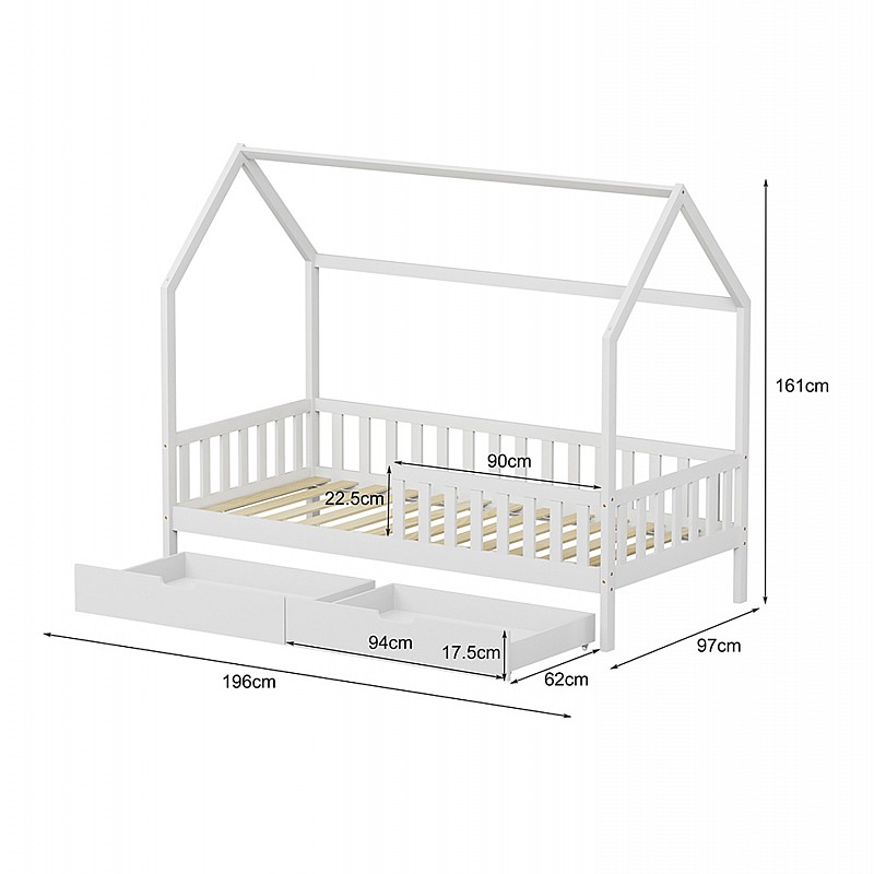 ΚΡΕΒΑΤΙ ΠΑΙΔΙΚΟ ΜΕ ΣΥΡΤΑΡΙΑ PHYLLIS HM724.03 τ.MONTESSORI ΛΕΥΚΟ 196x97x161Υεκ.