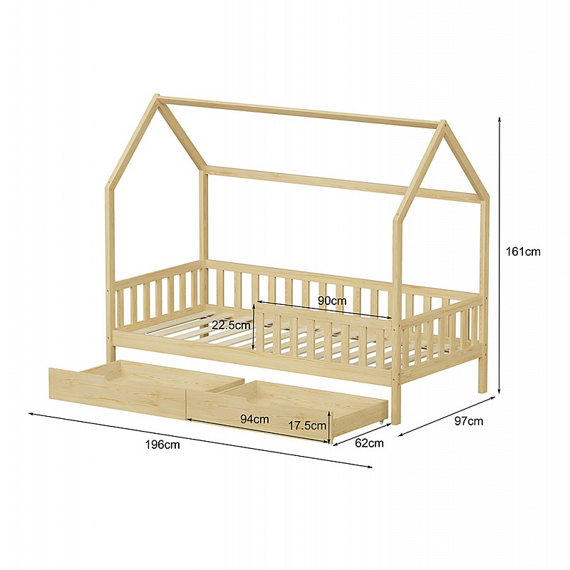 ΚΡΕΒΑΤΙ ΠΑΙΔΙΚΟ ΜΕ ΣΥΡΤΑΡΙΑ PHYLLIS HM724.01 τ.MONTESSORI ΦΥΣΙΚΟ 196x97x161Υεκ.