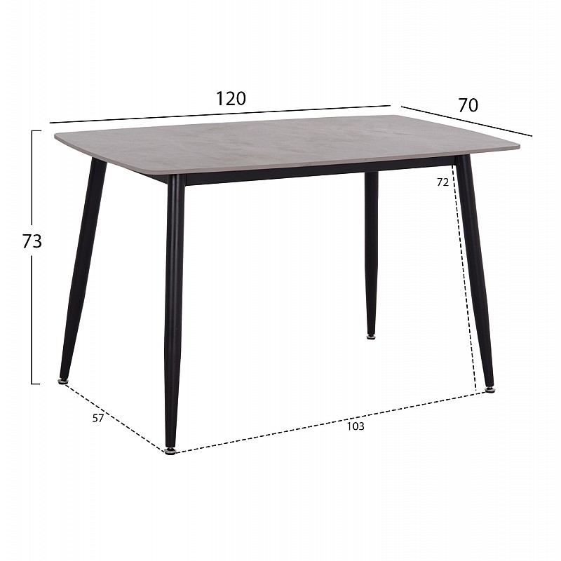 ΤΡΑΠΕΖΙ RAVEN HM9854.13 ΚΕΡΑΜΙΚΟ TOP ΓΚΡΙ ΜΑΡΜΑΡΟ-ΜΑΥΡΟ ΜΕΤΑΛΛΟ 120x70x73Υεκ.