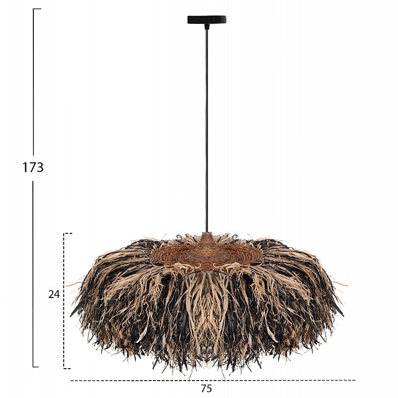 ΦΩΤΙΣΤΙΚΟ ΟΡΟΦΗΣ ORDEM HM4715 ΚΑΠΕΛΟ ΙΝΕΣ SISAL & ΜΠΑΝΑΝΑΣ-ΜΑΥΡΟ & ΦΥΣΙΚΟ Φ75εκ