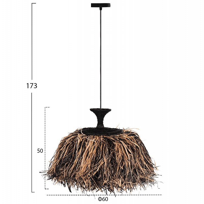 ΦΩΤΙΣΤΙΚΟ ΟΡΟΦΗΣ ORDEM HM4716 ΚΑΠΕΛΟ ΙΝΕΣ SISAL & ΜΠΑΝΑΝΑΣ-ΜΑΥΡΟ & ΦΥΣΙΚΟ Φ60x50Υεκ