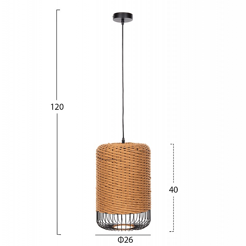 ΦΩΤΙΣΤΙΚΟ ΟΡΟΦΗΣ ΚΡΕΜΑΣΤΟ HM4340 PAPER ROPE ΜΠΕΖ-ΜΑΥΡΟ ΜΕΤΑΛΛΟ-Φ26x40-120Υεκ.