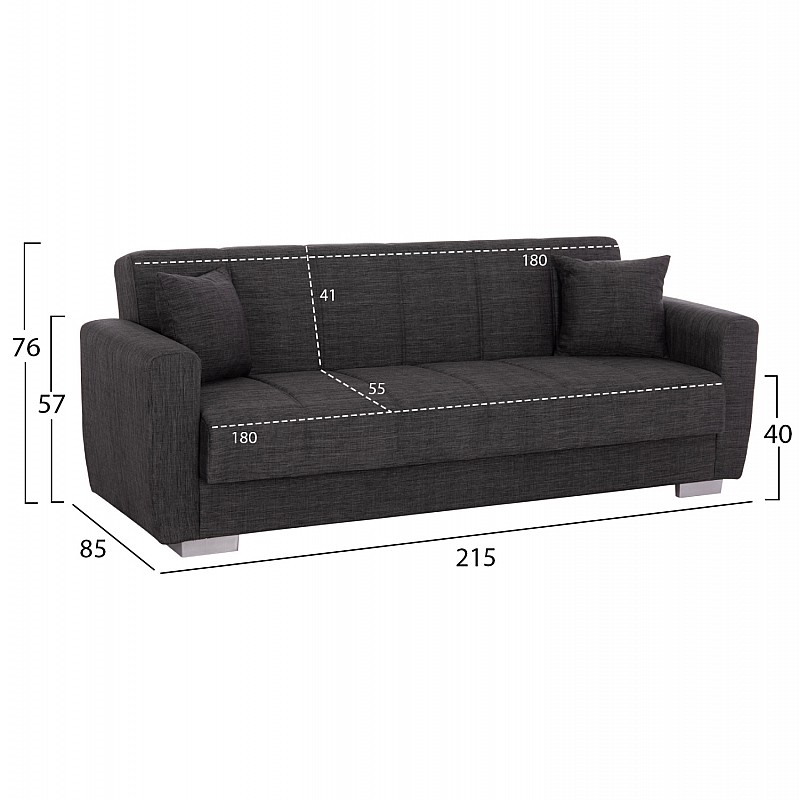 ΚΑΝΑΠΕΣ ΚΡΕΒΑΤΙ POLYA ΤΡΙΘΕΣΙΟΣ HM3240.03 ΓΚΡΙ 215x85x76Υ εκ.
