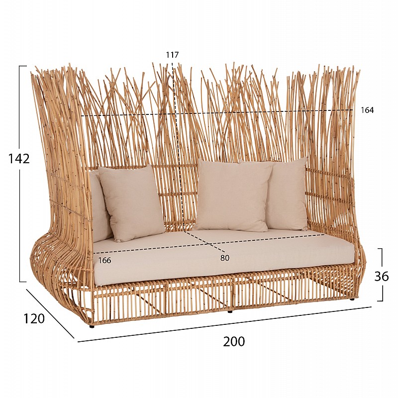 ΚΑΝΑΠΕΣ ΕΞ. ΧΩΡΟΥ ZEPHYR HM5988 ΚΑΛΑΜΙΑ RATTAN ΦΥΣΙΚΟ-ΜΠΕΖ ΜΑΞΙΛΑΡΙΑ 200x120x142Yεκ.