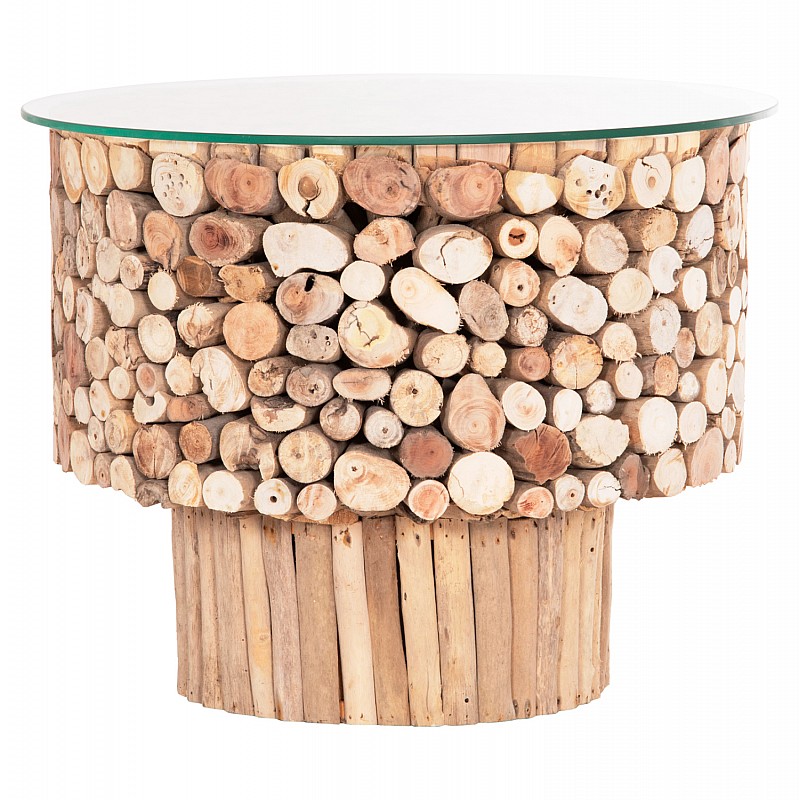 ΤΡΑΠΕΖΙ ΣΑΛΟΝΙΟΥ ΣΤΡΟΓΓΥΛΟ SPARROW HM9963 DRIFTWOOD--ΓΥΑΛΙ Φ65x51,5Υεκ.