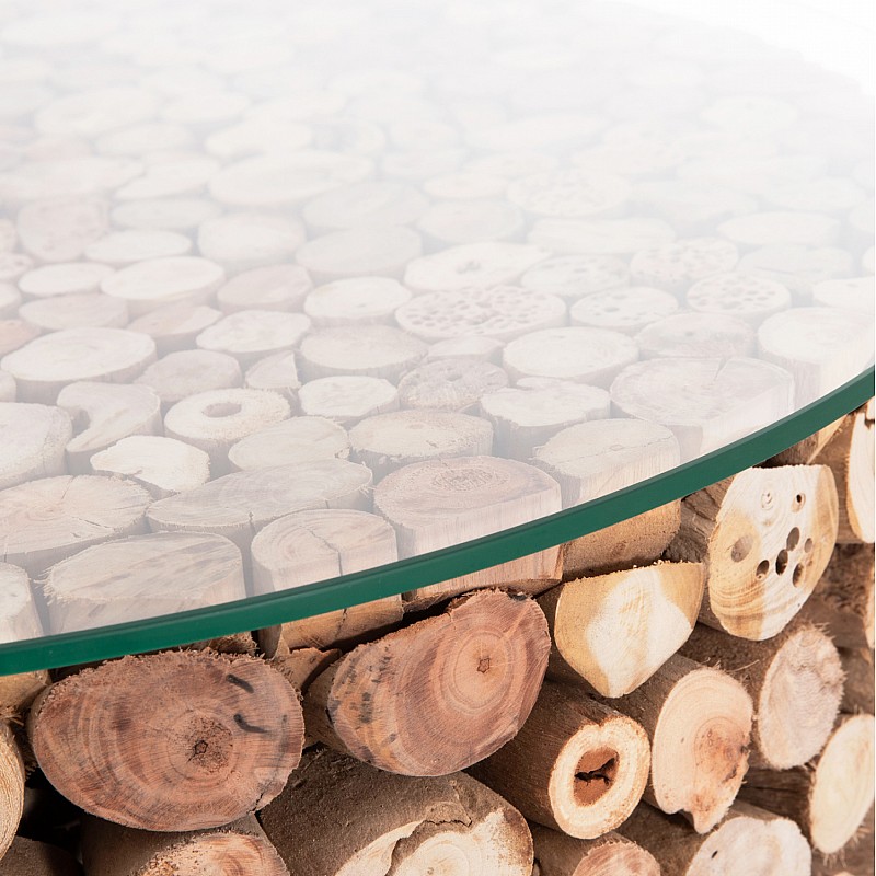 ΤΡΑΠΕΖΙ ΣΑΛΟΝΙΟΥ ΣΤΡΟΓΓΥΛΟ SPARROW HM9963 DRIFTWOOD--ΓΥΑΛΙ Φ65x51,5Υεκ.