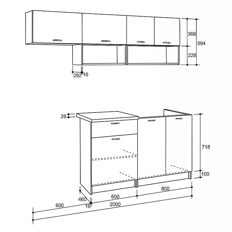 ΣΥΝΘΕΣΗ ΚΟΥΖΙΝΑΣ RODNEY ΜΕΛΑΜΙΝΗ ΓΚΡΙ ΜΕ ΠΑΓΚΟ ΛΕΥΚΟ HM2442.10 200x46-29,2εκ.