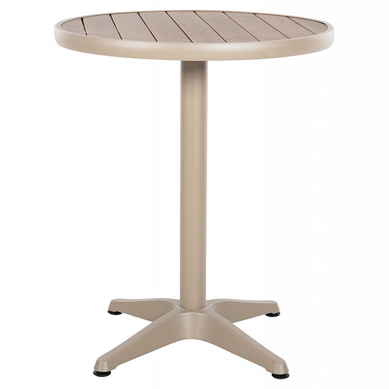 ΤΡΑΠΕΖΙ ΑΛΟΥΜΙΝΙΟΥ ΣΤΡΟΓΓΥΛΟ ALEXA HM6086.04 ΣΑΜΠΑΝΙ-POLYWOOD TOP ΦΥΣΙΚΟ Φ60x73Υεκ.