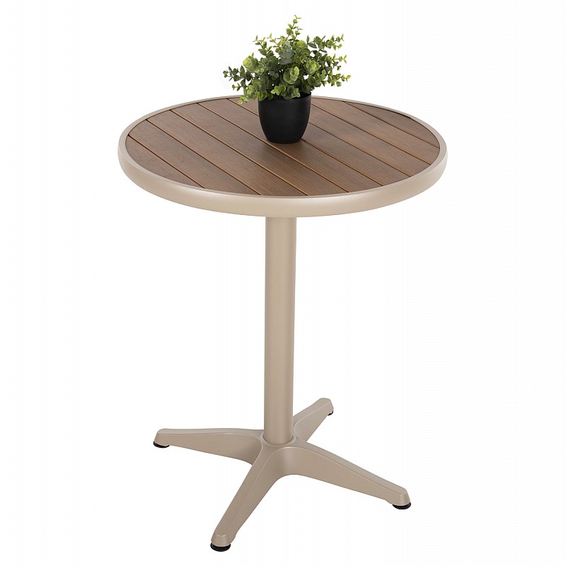 ΤΡΑΠΕΖΙ ΑΛΟΥΜΙΝΙΟΥ ΣΤΡΟΓΓΥΛΟ ALEXA HM6086.04 ΣΑΜΠΑΝΙ-POLYWOOD TOP ΦΥΣΙΚΟ Φ60x73Υεκ.