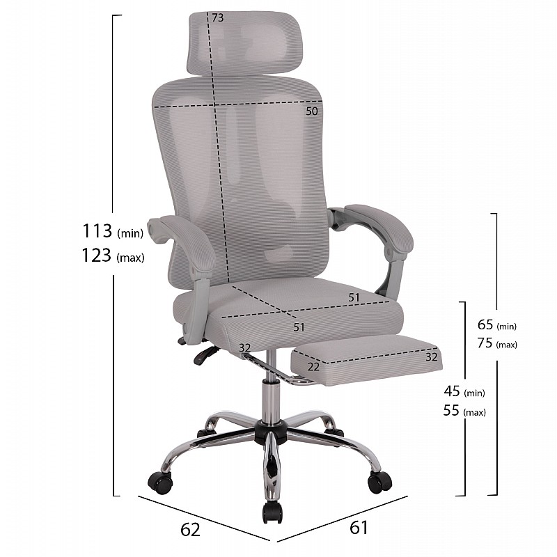 ΚΑΡΕΚΛΑ ΓΡΑΦΕΙΟΥ BARNET HM18258.02 ΓΚΡΙ MESH-ΓΚΡΙ ΣΚΕΛΕΤΟΣ NYLON 61x62x123Υ