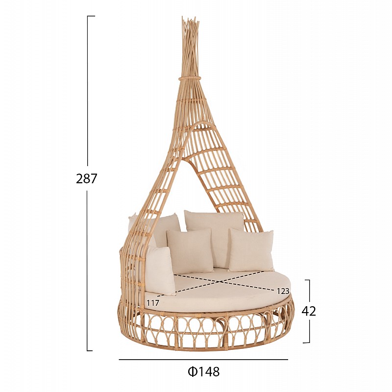 ΚΑΝΑΠΕΣ ΕΞΩΤ.ΧΩΡΟΥ ΣΤΡΟΓΓΥΛΟΣ MARJOM HM9765 ΦΥΣΙΚΟ RATTAN-ΕΚΡΟΥ ΥΦΑΣΜΑ Φ148x287Υεκ.