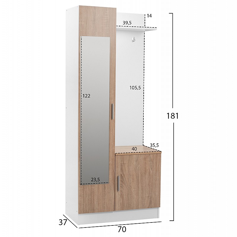 ΕΠΙΠΛΟ ΕΙΣΟΔΟΥ ΜΕ ΚΑΘΡΕΠΤΗ JANICE HM2264 SONAMA ΛΕΥΚΟ 70x37x181 εκ.